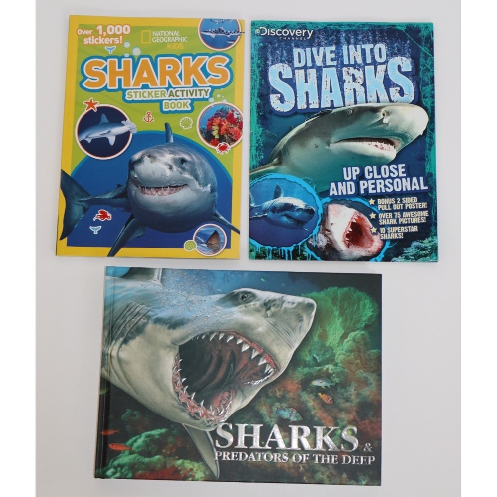 SHARKS Children Book Lot of 3 Books Stickers Activities & Poster